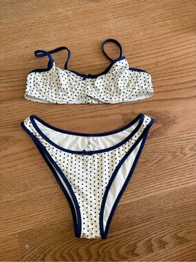 Frankie's Bikinis Cream and Navy Polka Dot Two-Piece Bikini